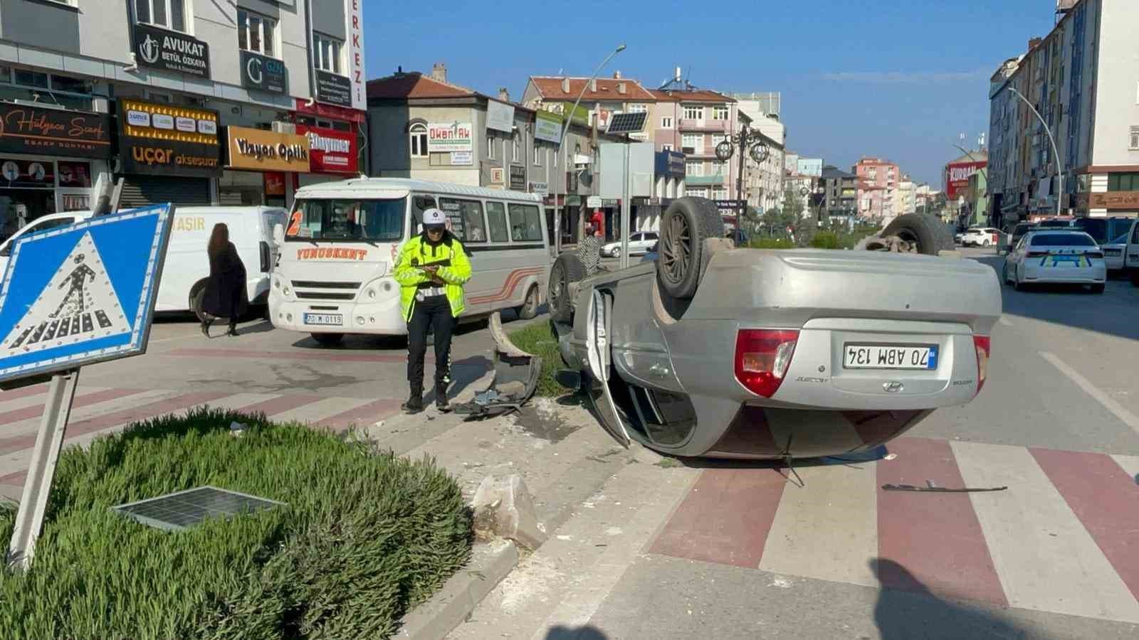 Karaman’da takla atan otomobil sürücüsü yaralandı