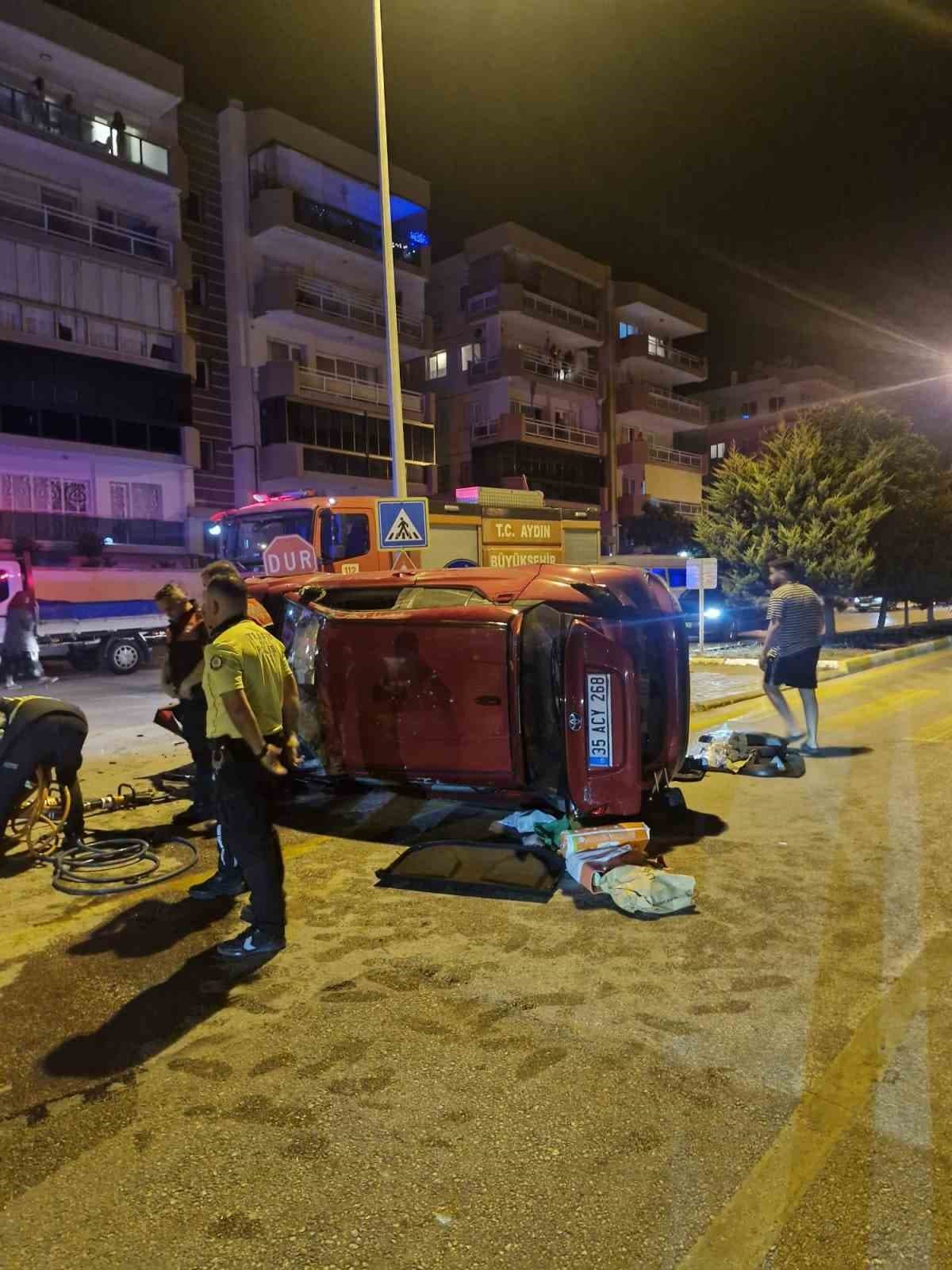 Kuşadası’nda takla atan otomobilin sürücüsü yaralandı
