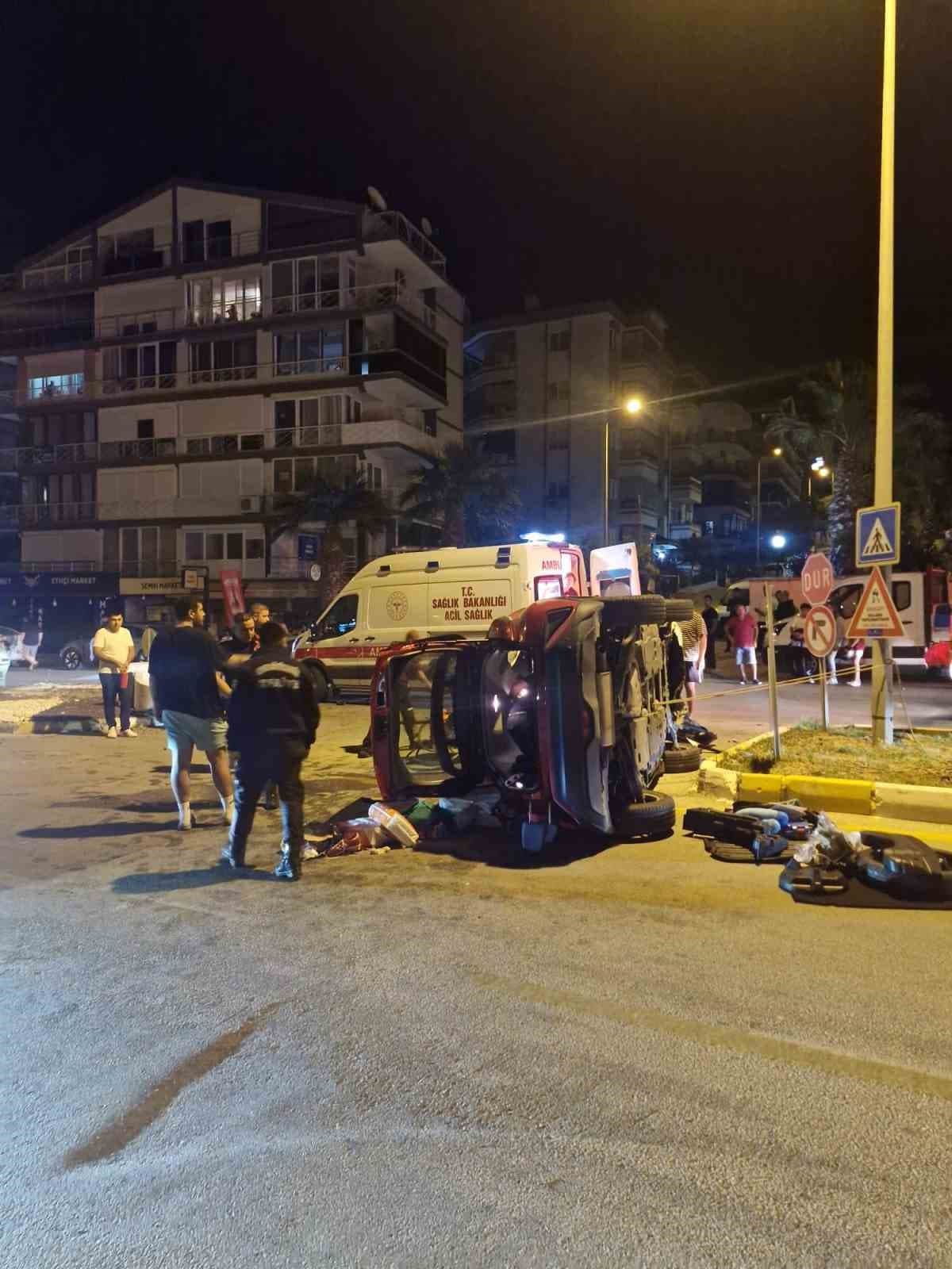 Kuşadası’nda takla atan otomobilin sürücüsü yaralandı