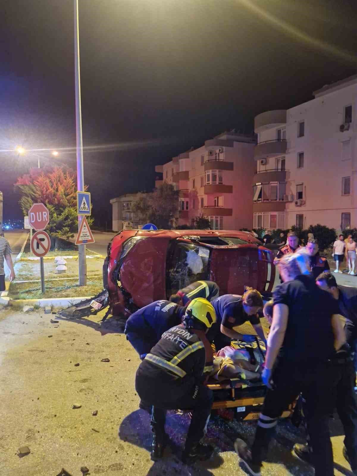 Kuşadası’nda takla atan otomobilin sürücüsü yaralandı
