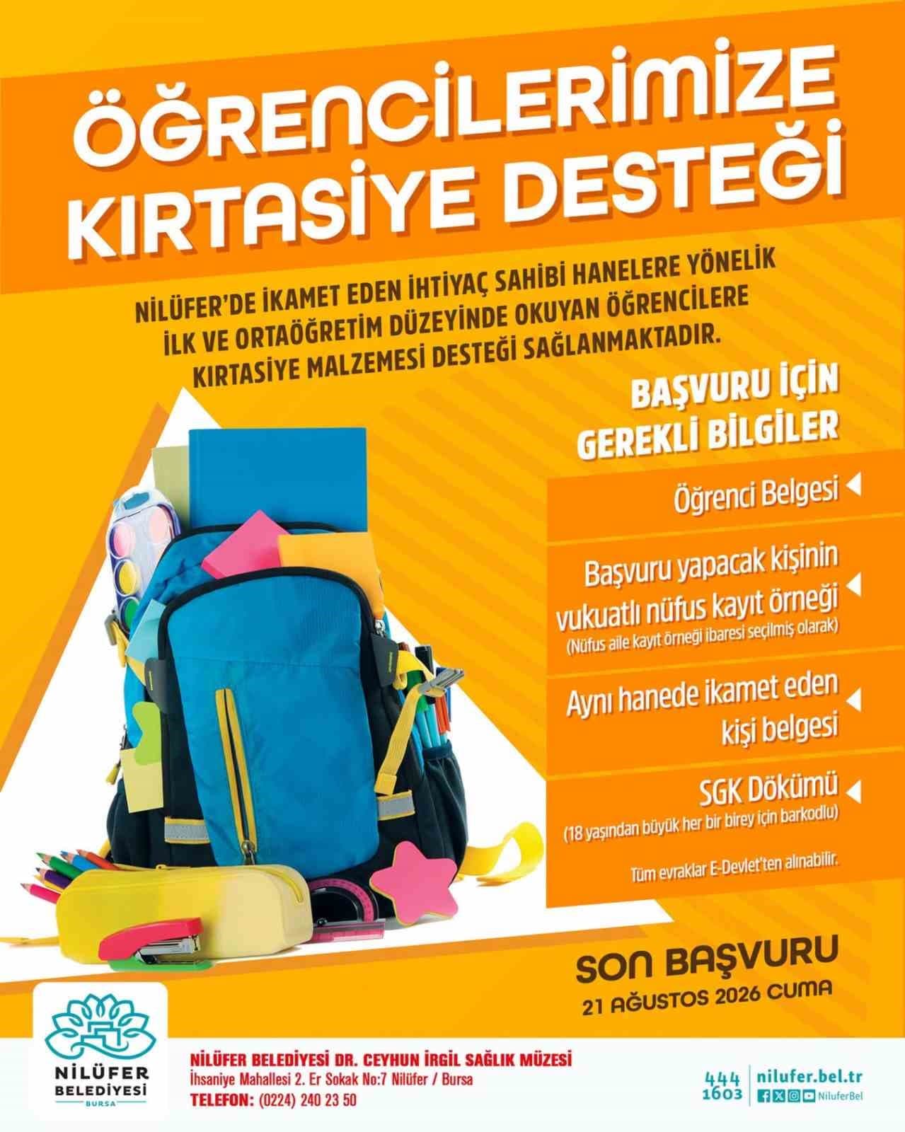 Nilüfer Belediyesi’nden kırtasiye desteği