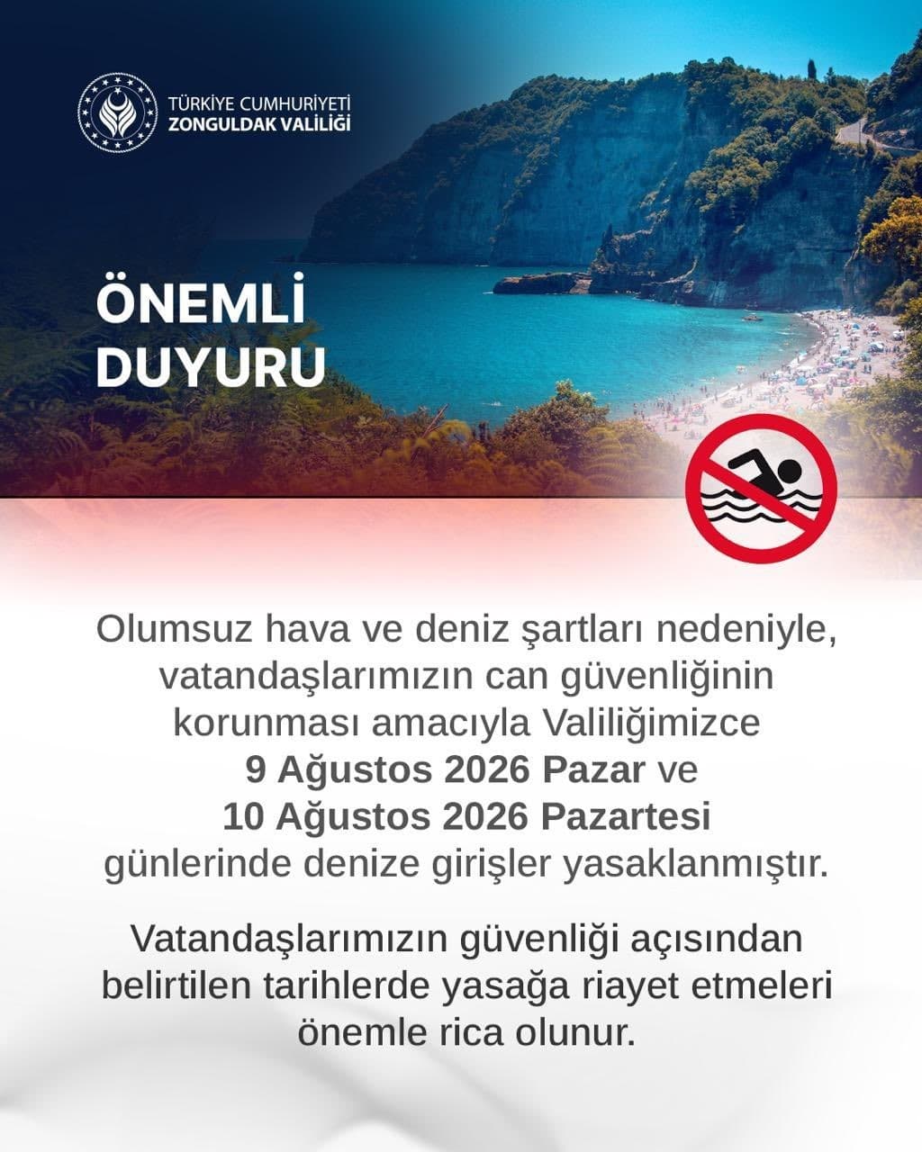 Zonguldak’ta 2 gün boyunca denize girmek yasaklandı