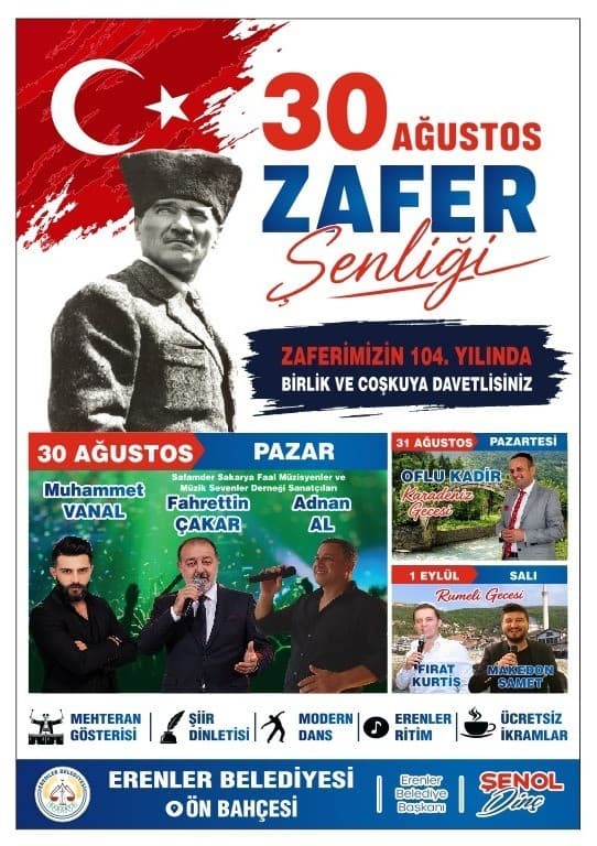 30 Ağustos coşkusu Erenler’de 3 gün sürecek